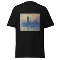 Unisex t-shirt featuring Claude Monet 'Houses of Parliament, Sunset' artwork, shown in Black, front view, sizes S–5XL