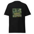 Unisex t-shirt featuring Claude Monet 'Japanese Footbridge Giverny' artwork, shown in Black, front view, sizes S–5XL