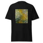 Unisex t-shirt featuring Claude Monet 'Path through the Irises' artwork, shown in Black, front view, sizes S–5XL