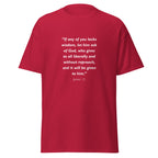 Unisex forest green t-shirt with James 1:5 Bible verse printed in white text on front