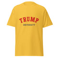 Unisex heather gray t-shirt featuring Trump University logo printed across the front chest