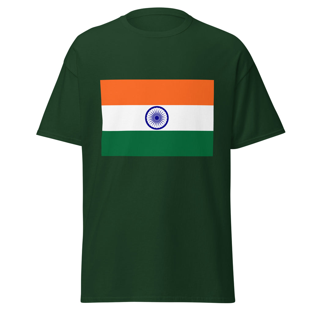 Unisex navy blue t-shirt featuring Indian flag design printed across the front chest