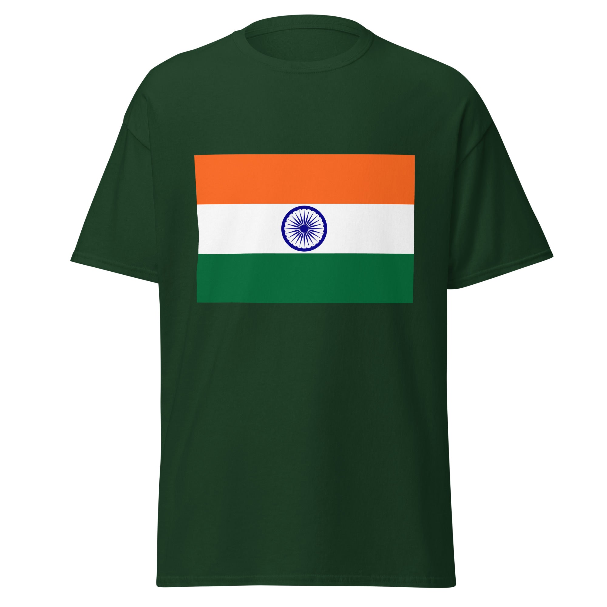 Unisex navy blue t-shirt featuring Indian flag design printed across the front chest