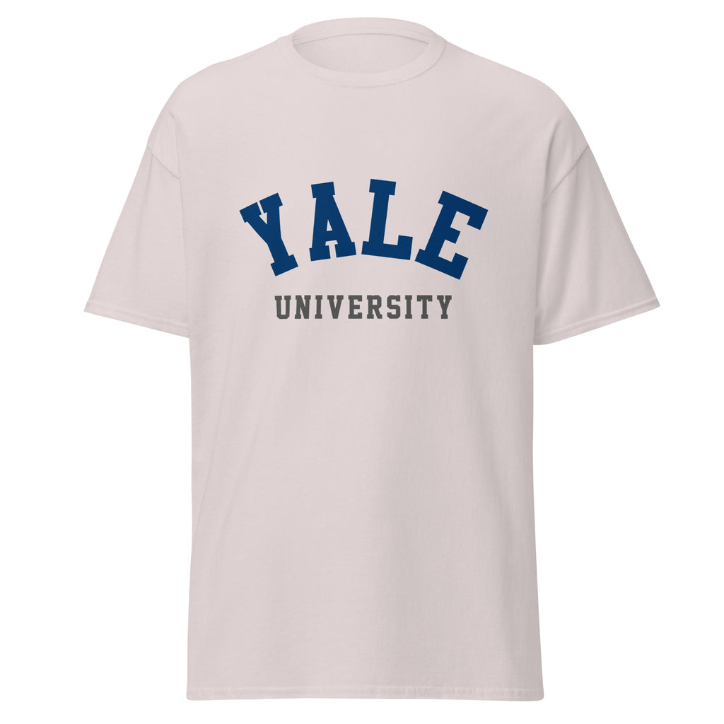 Unisex sport gray t-shirt featuring Yale University logo printed across the front chest