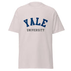 Unisex sport gray t-shirt featuring Yale University logo printed across the front chest