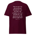 Unisex heather gray t-shirt with Isaiah 41:10 Bible verse printed in white text on front