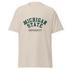Unisex classic tee featuring Michigan State University name and branding in green and white