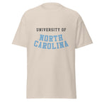 Unisex classic tee featuring University of North Carolina name and branding in Carolina blue and white