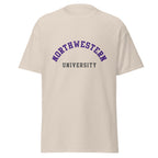 Unisex classic tee featuring Northwestern University name and branding in purple and white
