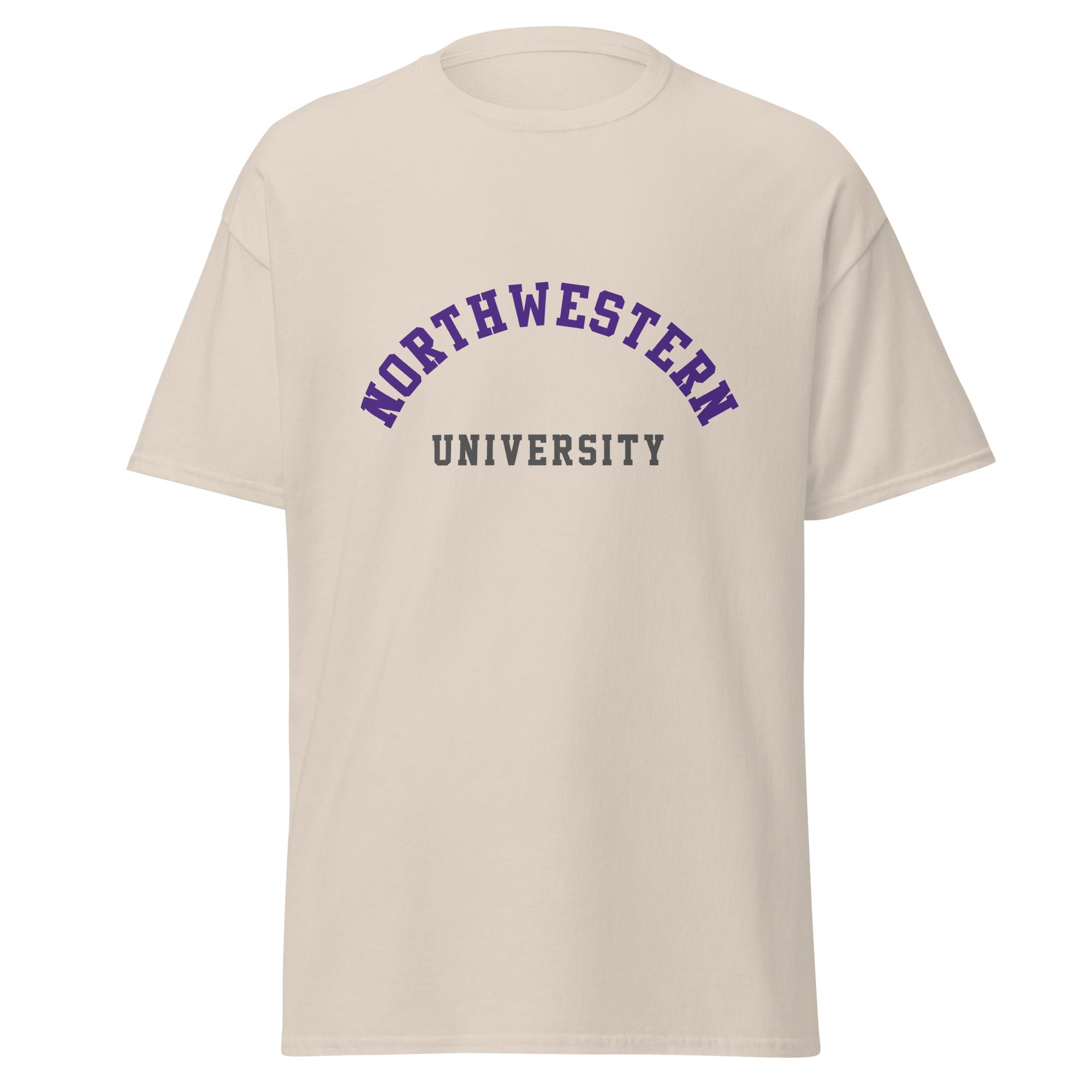 Unisex classic tee featuring Northwestern University name and branding in purple and white