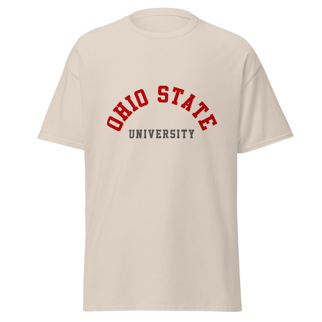 Unisex classic tee featuring Ohio State University name and branding in scarlet and grey