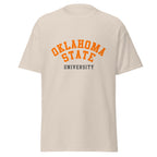 Unisex classic tee featuring Oklahoma State University name and branding in orange and black