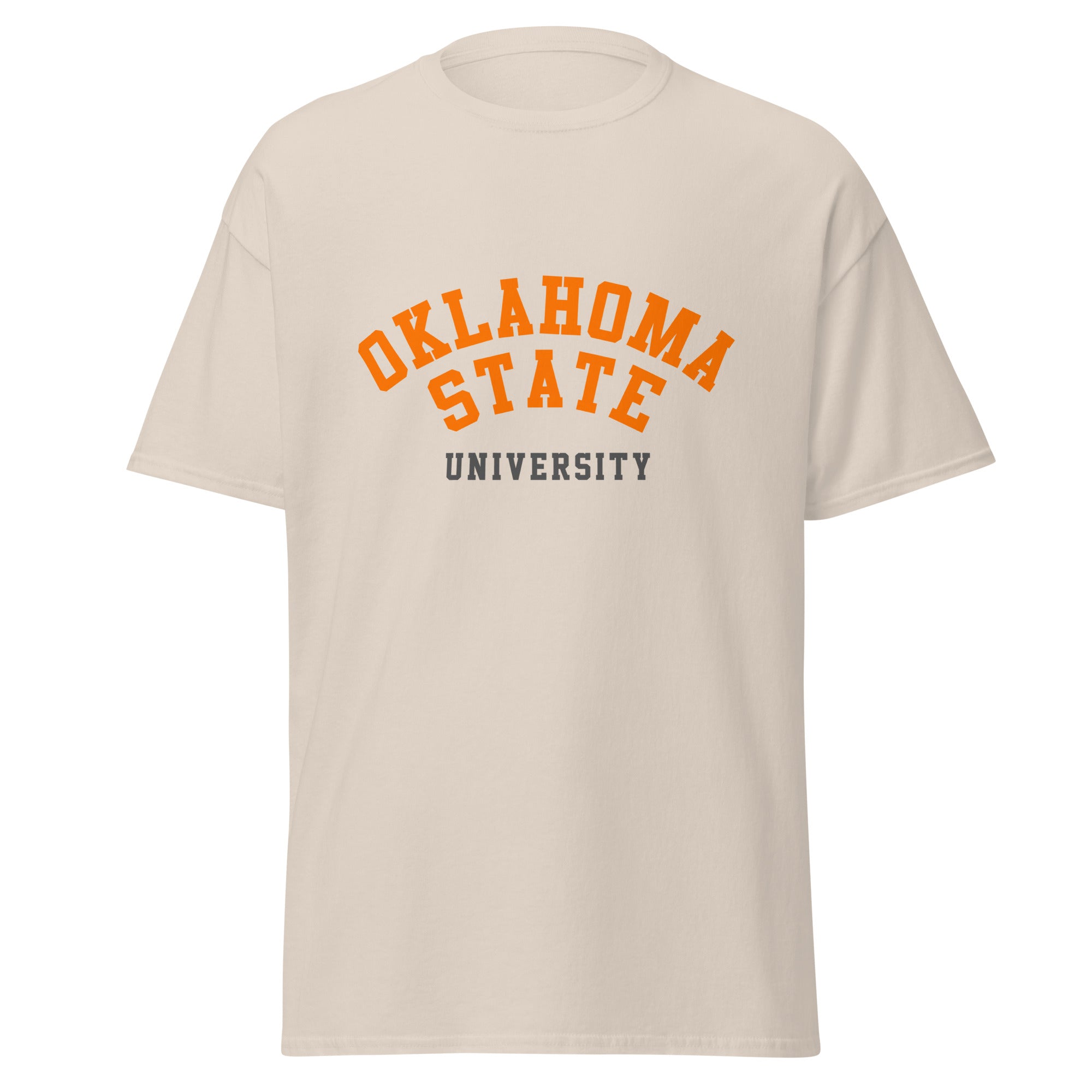 Unisex classic tee featuring Oklahoma State University name and branding in orange and black