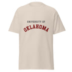 Unisex classic tee featuring University of Oklahoma name and branding in crimson and cream