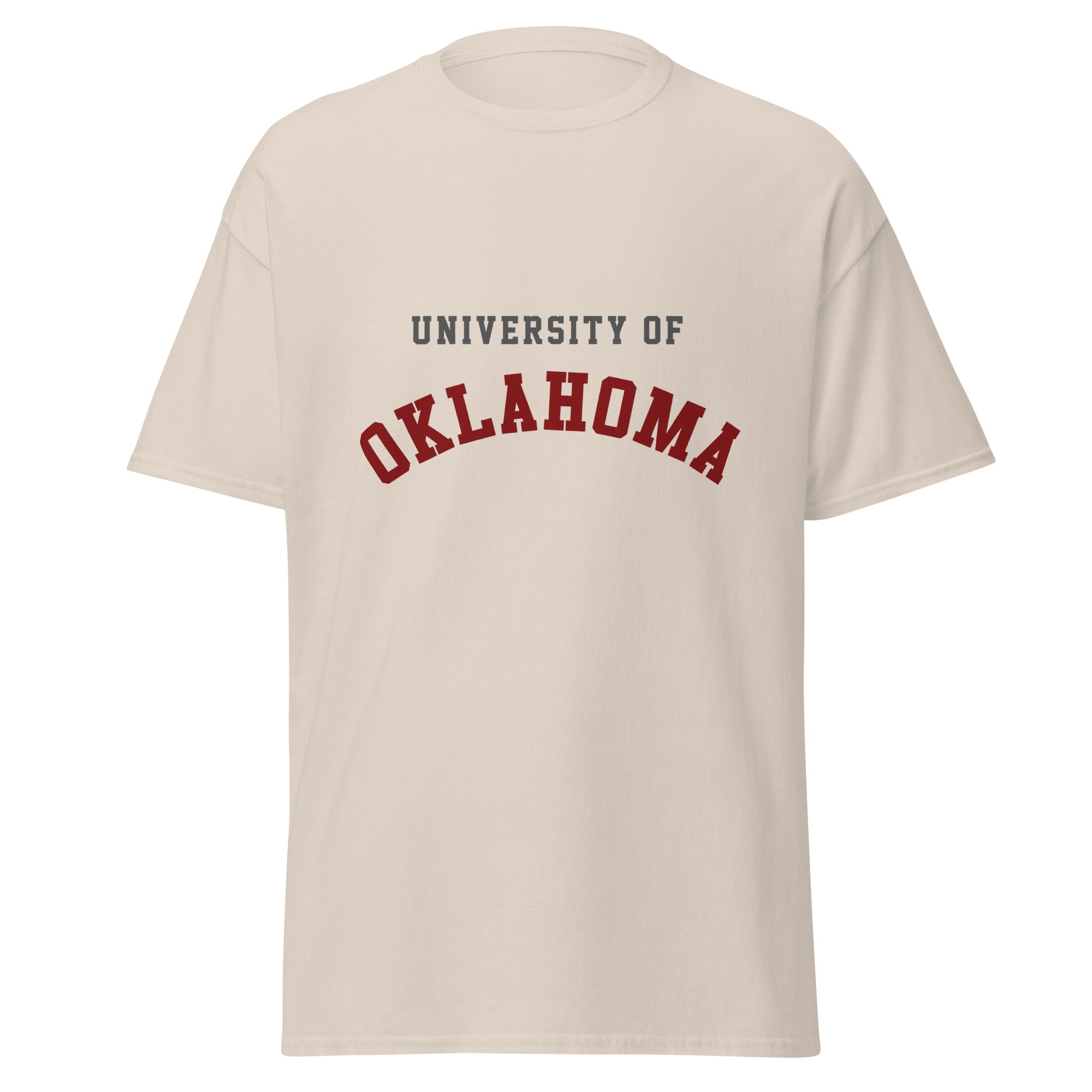 Unisex classic tee featuring University of Oklahoma name and branding in crimson and cream