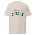 Unisex classic tee featuring University of Oregon name and branding in green and yellow