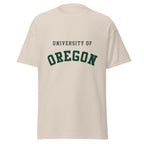 Unisex classic tee featuring University of Oregon name and branding in green and yellow