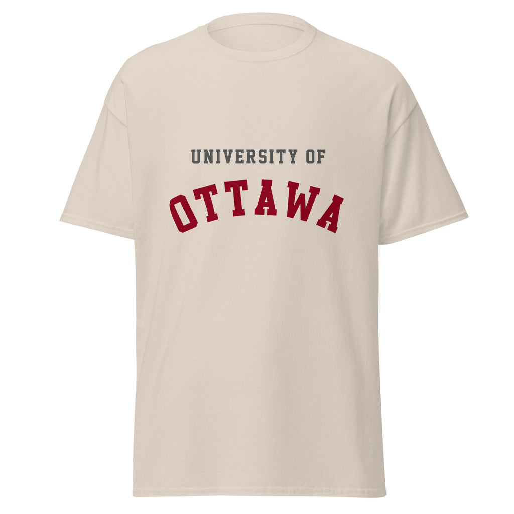 Unisex classic tee featuring University of Ottawa name and branding in garnet and grey