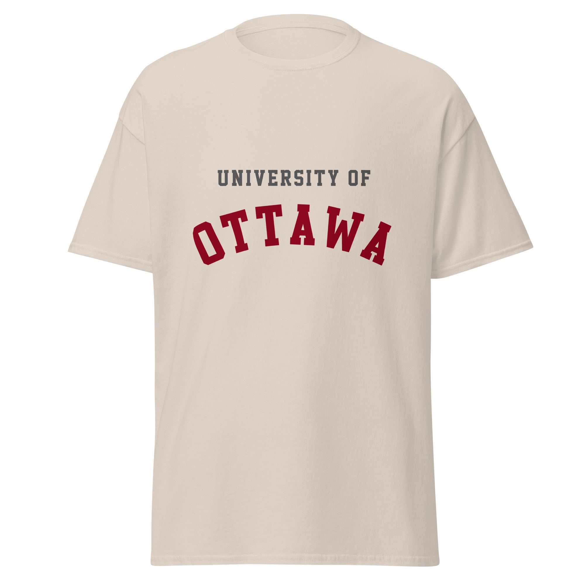 Unisex classic tee featuring University of Ottawa name and branding in garnet and grey