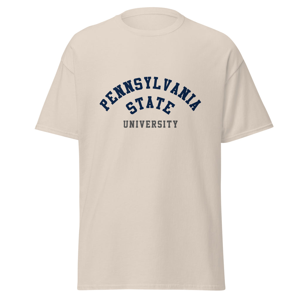 Unisex classic tee featuring Penn State University name and branding in navy and white
