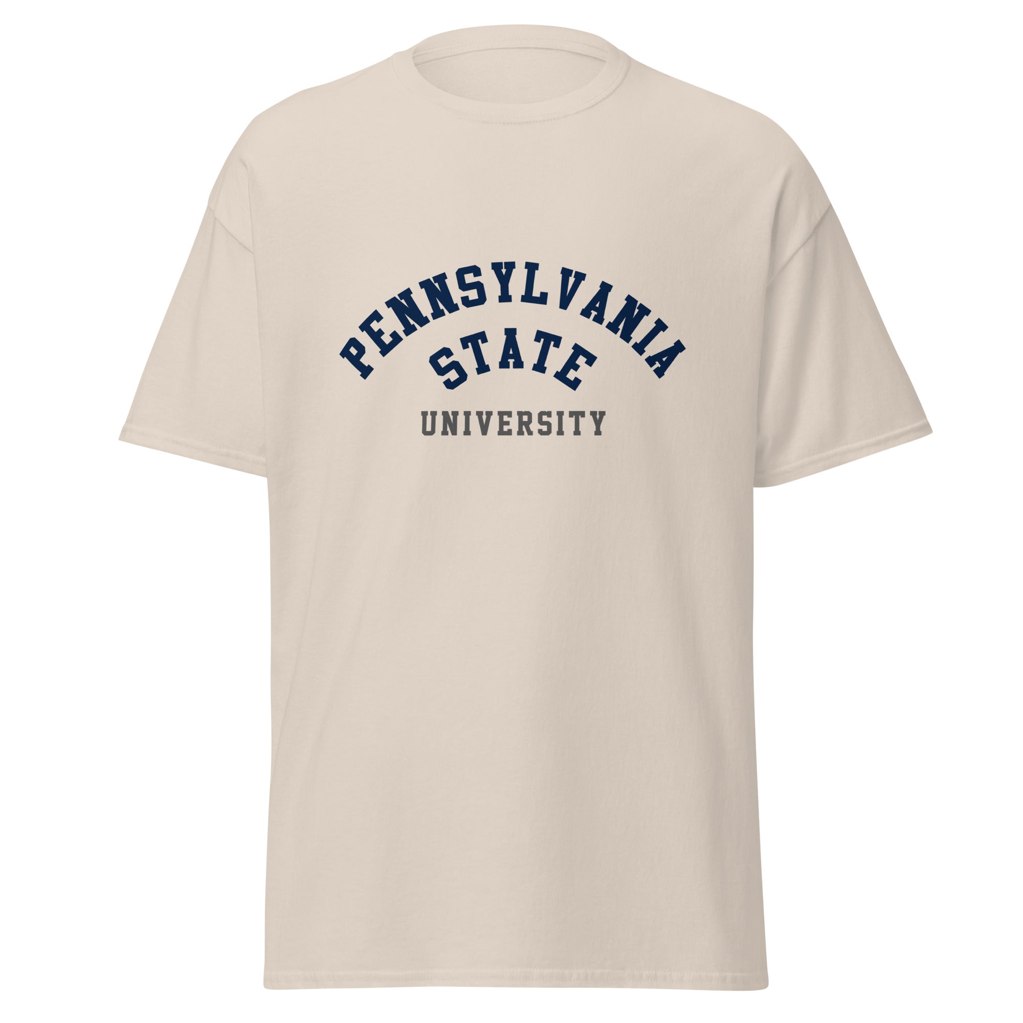 Unisex classic tee featuring Penn State University name and branding in navy and white