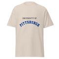Unisex classic tee featuring University of Pittsburgh name and branding in royal blue and gold