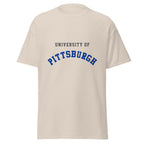 Unisex classic tee featuring University of Pittsburgh name and branding in royal blue and gold