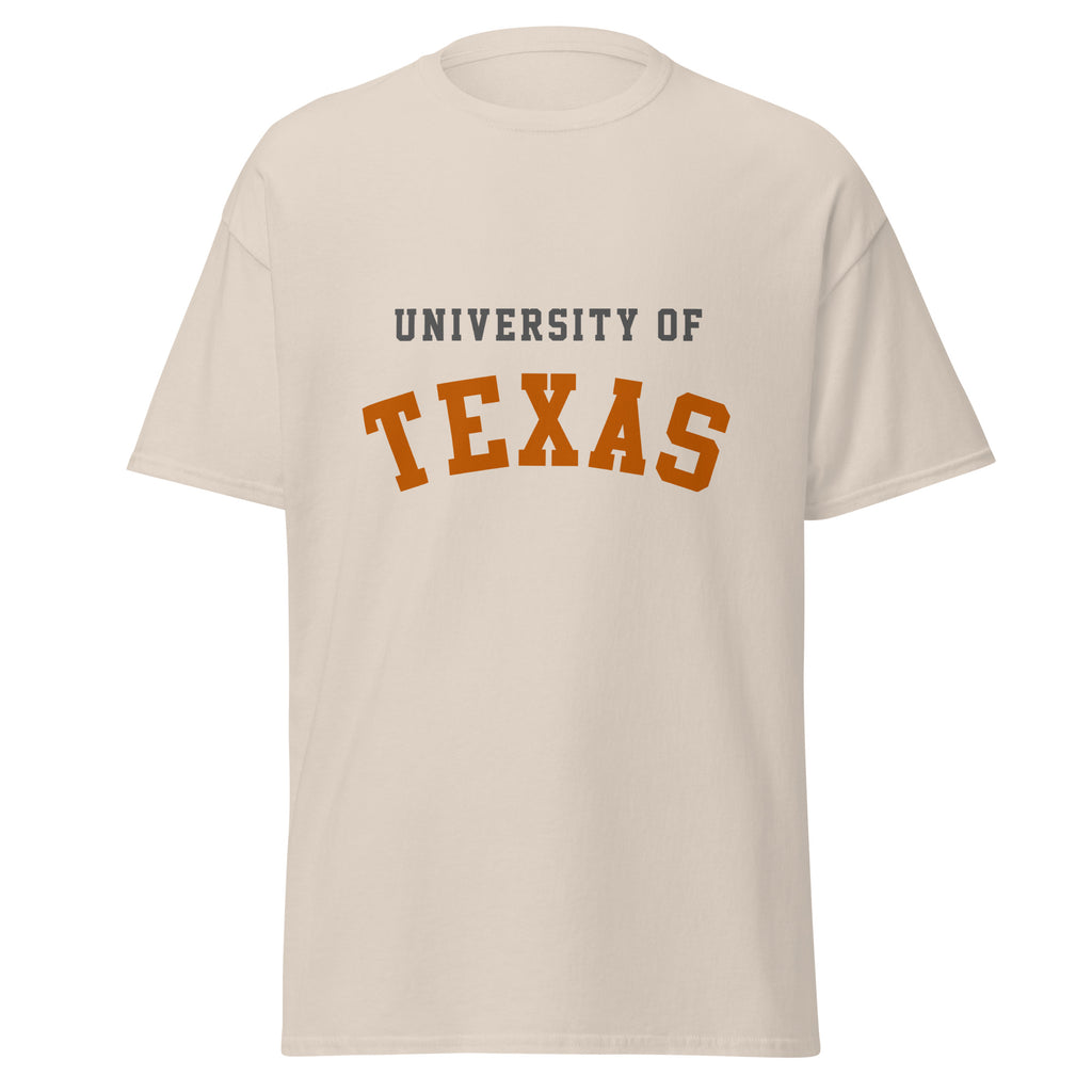 Unisex classic tee featuring University of Texas name and branding in burnt orange and white