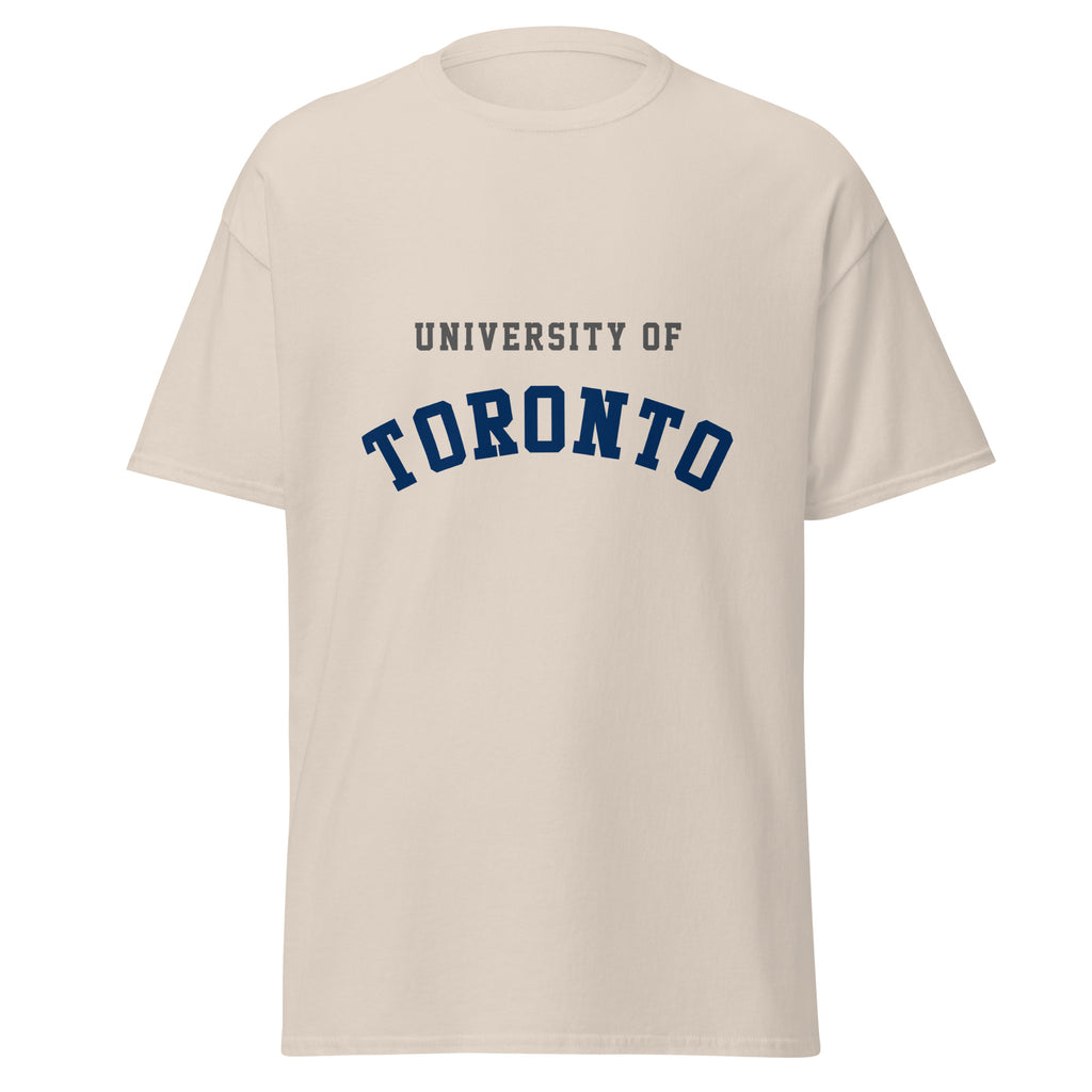 Unisex classic tee featuring University of Toronto name and branding in blue and white