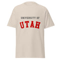 Unisex classic tee featuring University of Utah name and branding in crimson and white