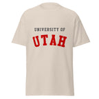 Unisex classic tee featuring University of Utah name and branding in crimson and white