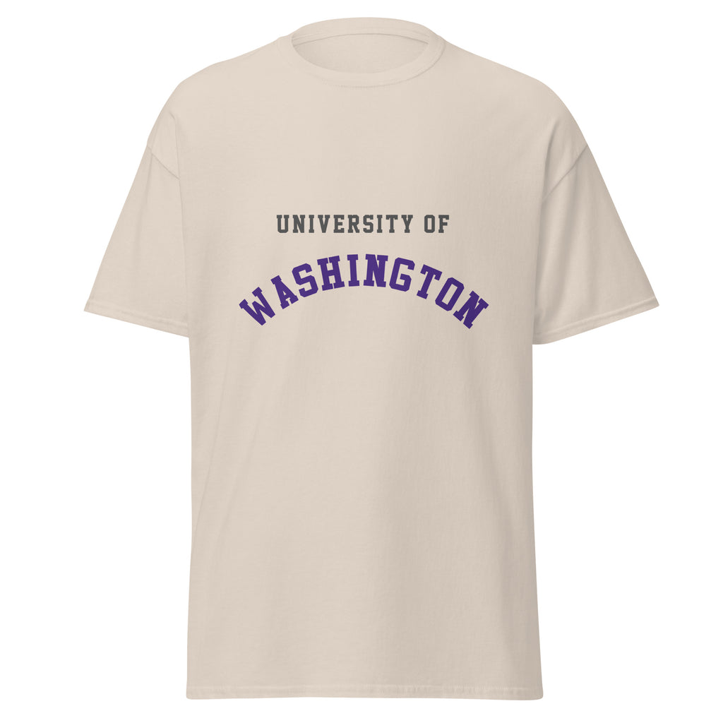 Unisex classic tee featuring University of Washington name and branding in purple and gold