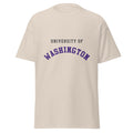 Unisex classic tee featuring University of Washington name and branding in purple and gold