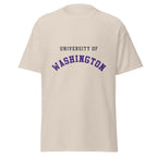 Unisex classic tee featuring University of Washington name and branding in purple and gold