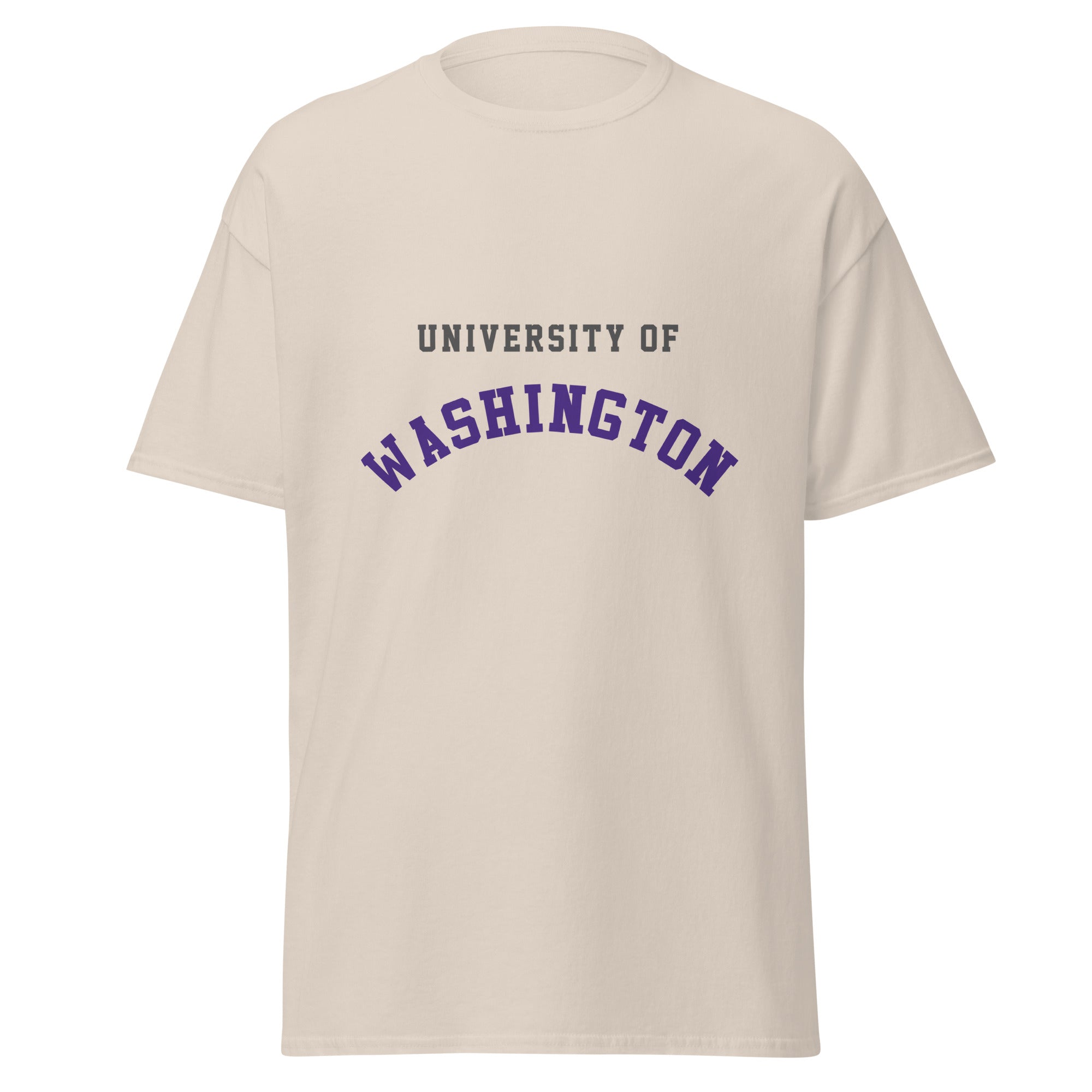Unisex classic tee featuring University of Washington name and branding in purple and gold