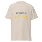 Unisex classic tee featuring University of Waterloo name and branding in black and gold