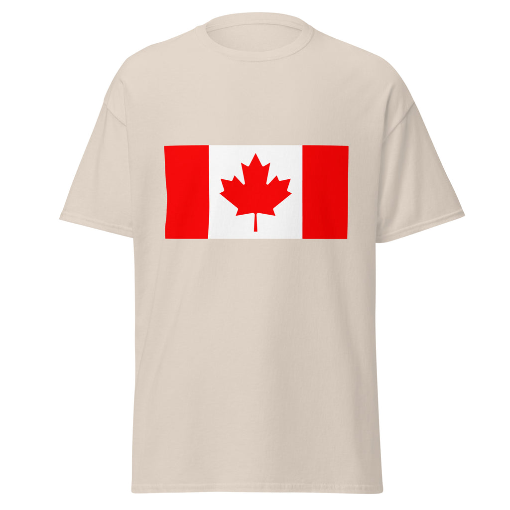 Unisex heather gray t-shirt featuring Canadian flag design printed across the front chest