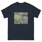 Unisex classic tee featuring Renoir's impressionist painting of a woman with parasol in a garden