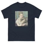 Unisex classic tee featuring Renoir's impressionist painting of a woman holding a cat