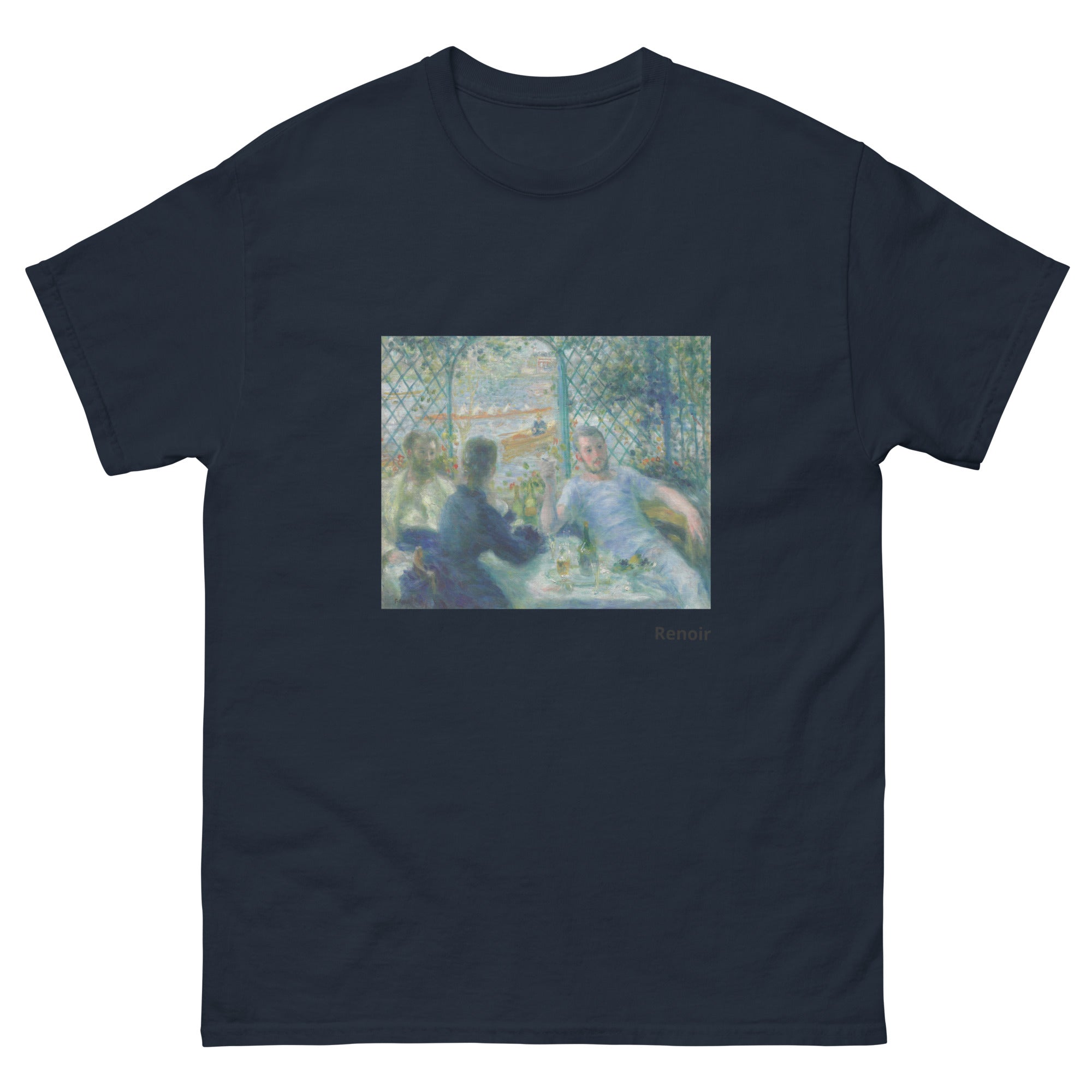 Unisex classic tee featuring Renoir's impressionist painting The Rowers on the water