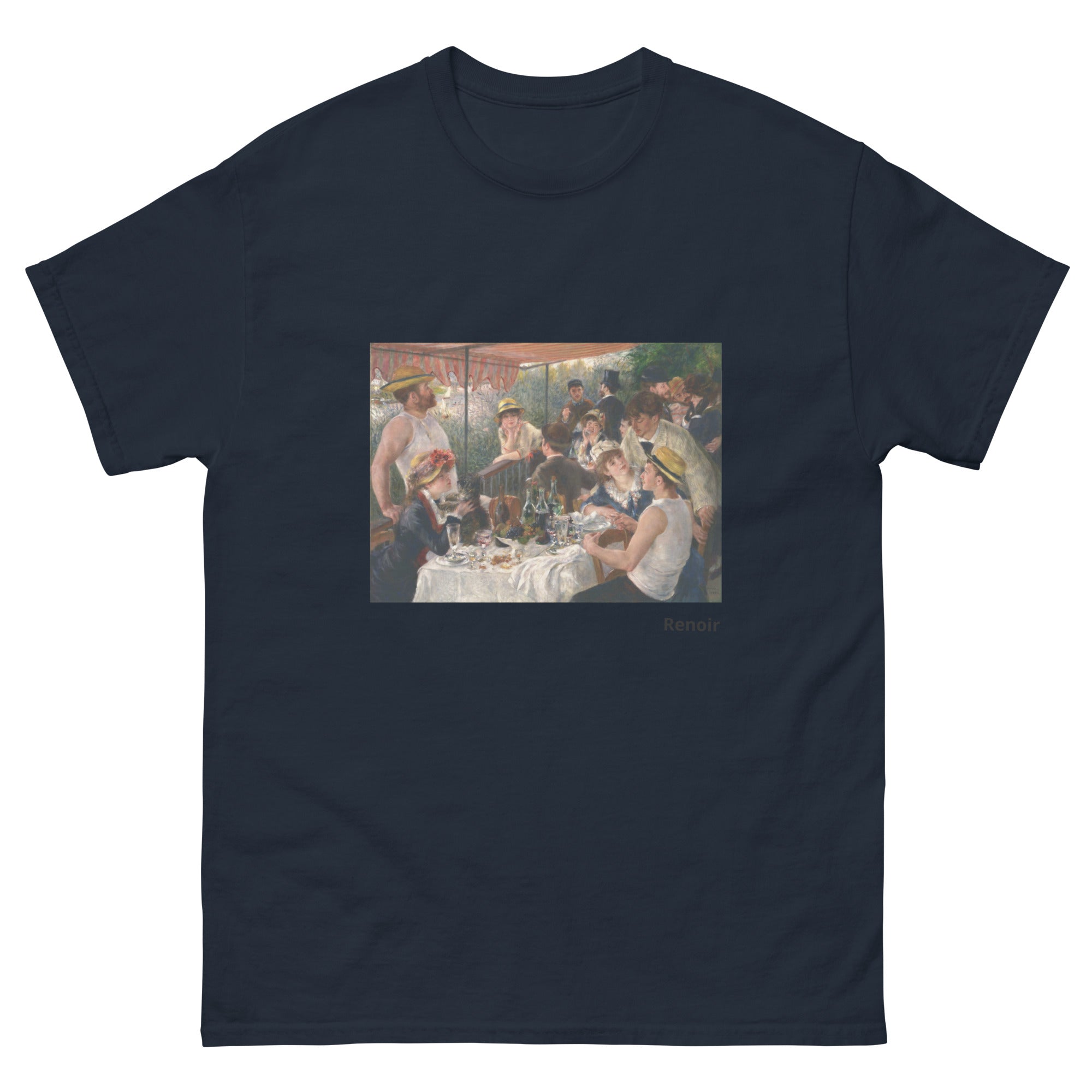 Unisex classic tee featuring Renoir's Luncheon of the Boating Party with lively outdoor gathering