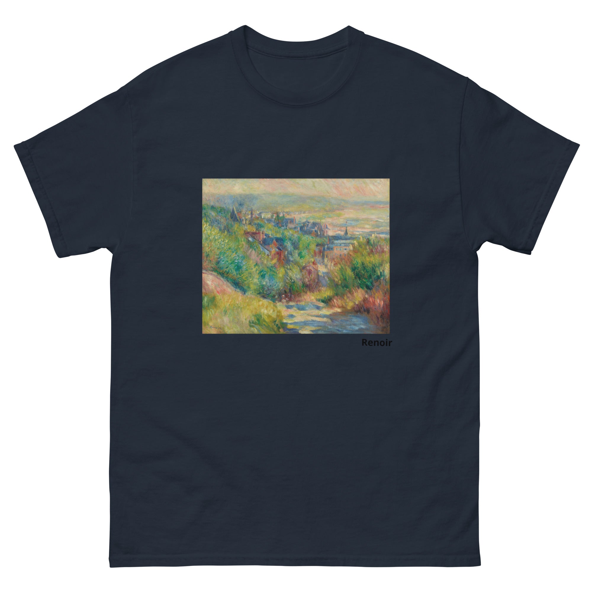Unisex classic tee featuring Renoir's impressionist coastal hilltop view Les Hauteurs de Trouville