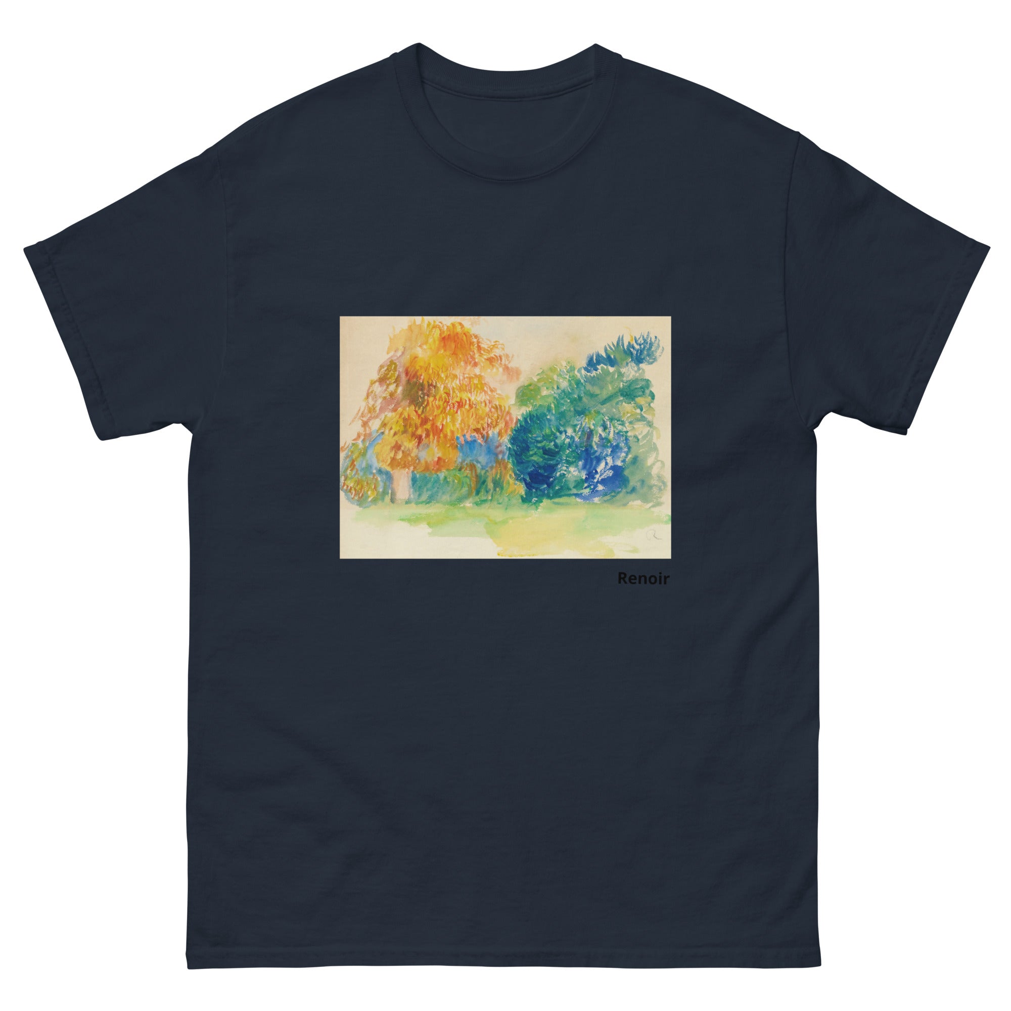 Unisex classic tee featuring Renoir's impressionist painting of trees Les Arbres