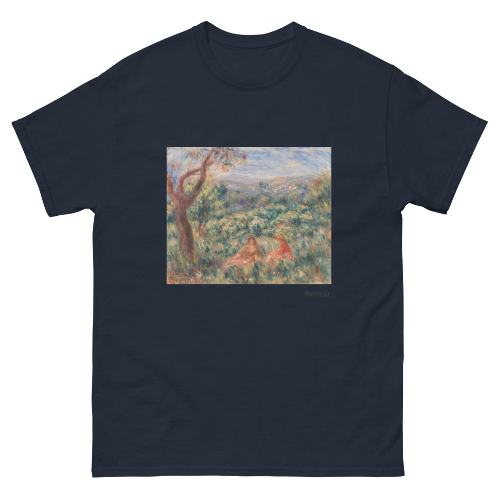 Unisex classic tee featuring Renoir's 1916 impressionist landscape with vibrant natural scenery