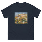 Unisex classic tee featuring Renoir's impressionist painting of houses on a sunlit hillside
