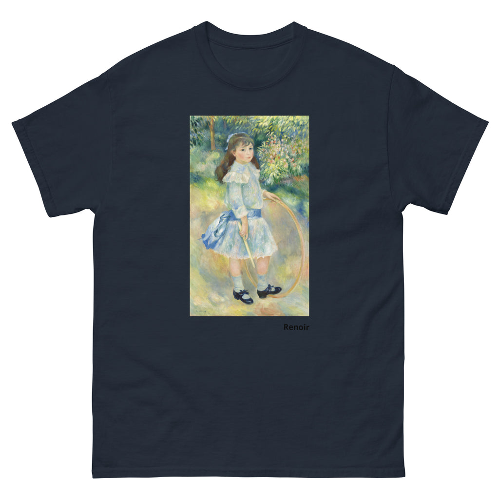 Unisex classic tee featuring Renoir's impressionist painting of a girl playing with a hoop