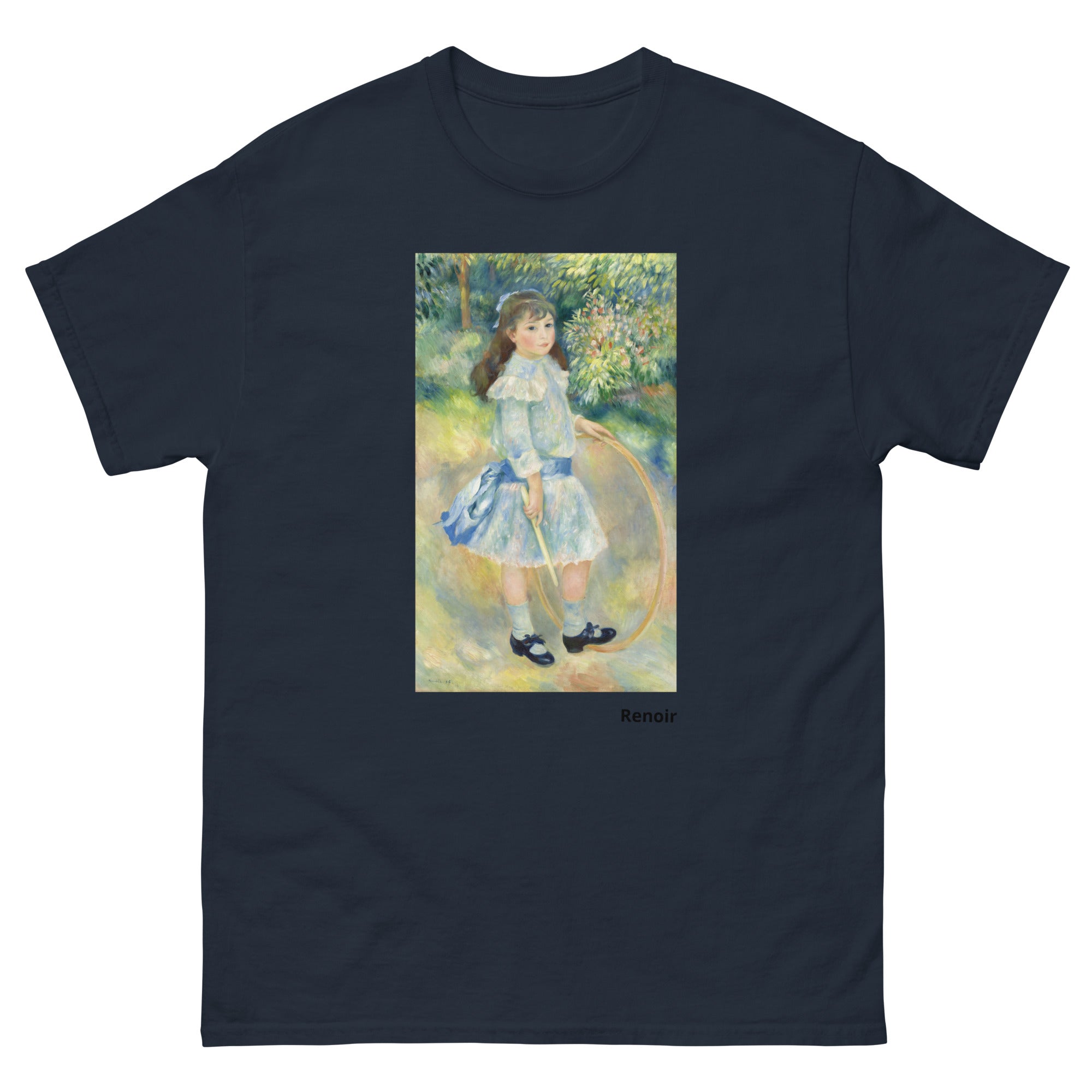 Unisex classic tee featuring Renoir's impressionist painting of a girl playing with a hoop