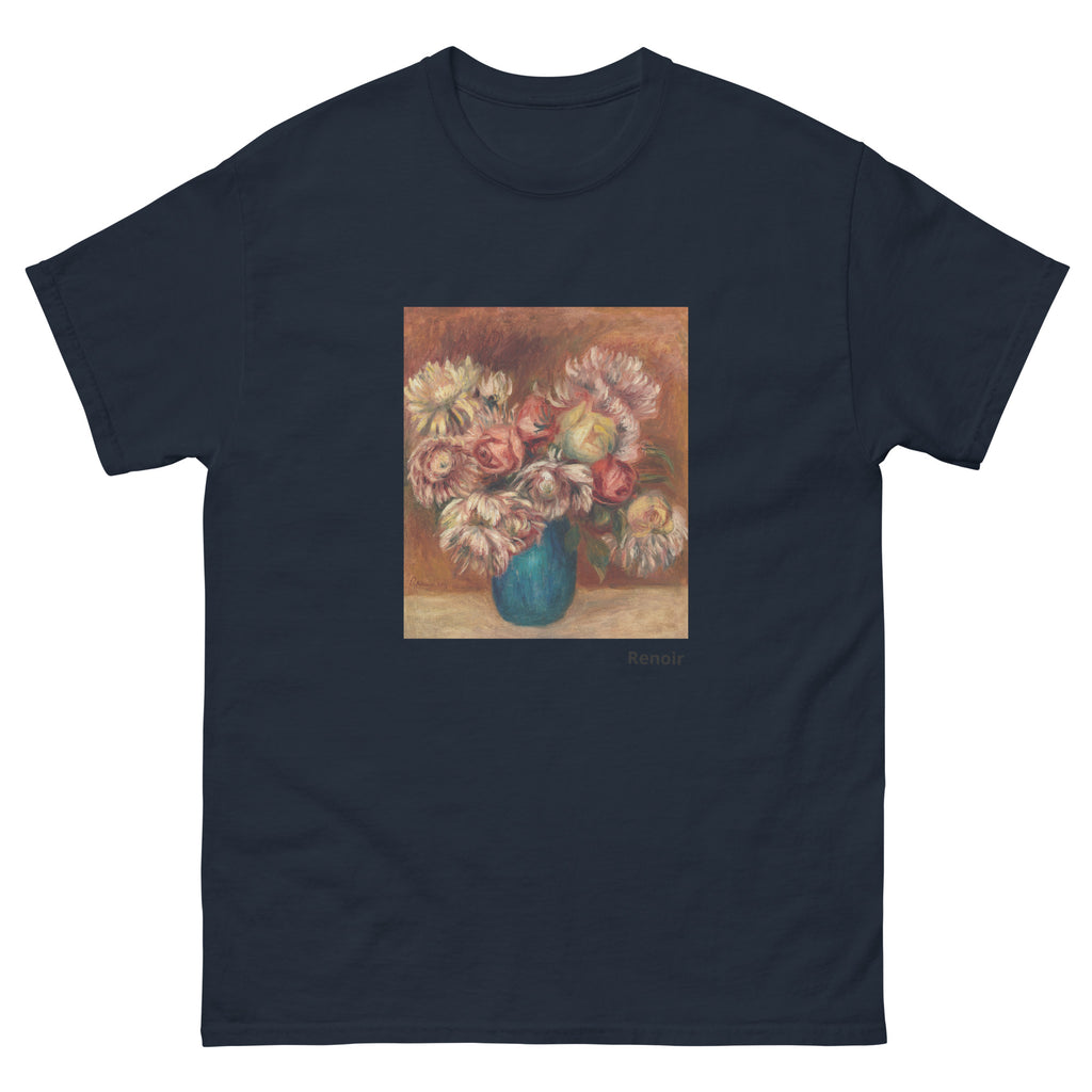 Unisex classic tee featuring Renoir's impressionist still life of flowers in a green vase