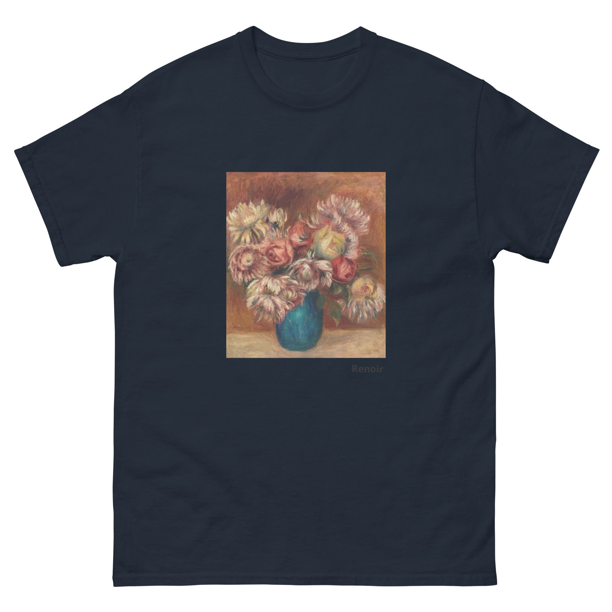 Unisex classic tee featuring Renoir's impressionist still life of flowers in a green vase