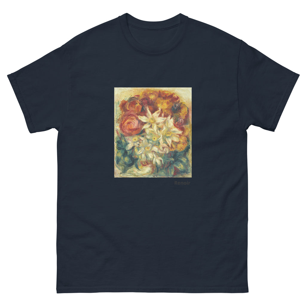 Unisex classic tee featuring Renoir's impressionist bouquet of narcissi and roses in bloom
